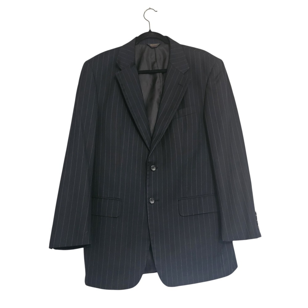 Martino Uomo Moda Black/navy Pinstripe 2 Pc Suit Blazer Pants Men's 34x32